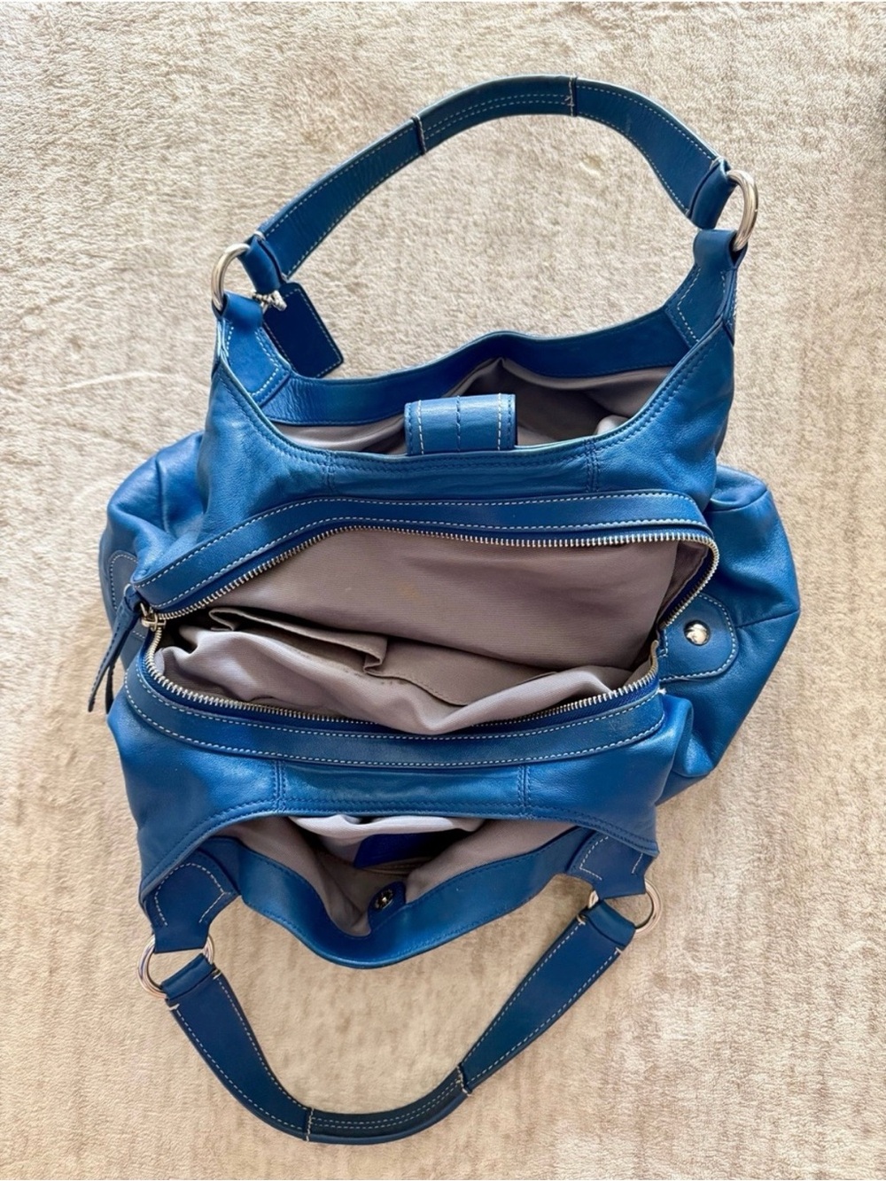 Coach Soho Pleated Leather Lynn Large Hobo Blue F15075 - Picture 2 of 16